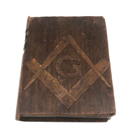 Fabulous Antique Hand-carved Bible with Inlaid Masonic Square and Compass