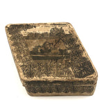 Curious 19th Century Papered Box with Interior Lion Engraving and Signed Japanese Paper Underside