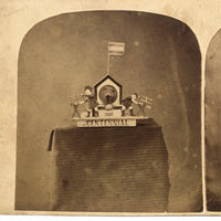 1876 American Centennial Folk Art Sawing Men Whirligig with a Barrel of Rum Stereoview