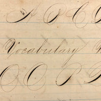 Section of 19th C. Penmanship Notebook with Block Letter  and Calligraphic Alphabets