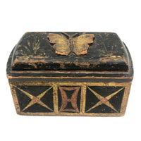 Wonderful 19th C. Carved Out Box with Butterfly and Original Paint Decoration