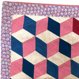 Super Bright and Graphic c. 1930-40s Tumbling Blocks Doll Quilt