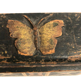 Wonderful 19th C. Carved Out Box with Butterfly and Original Paint Decoration