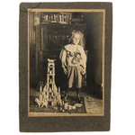 Winsome Child with Excellent Toy Tower, Antique Mounted Photograph