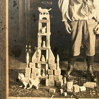 Winsome Child with Excellent Toy Tower, Antique Mounted Photograph