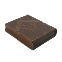 Fabulous Antique Hand-carved Bible with Inlaid Masonic Square and Compass