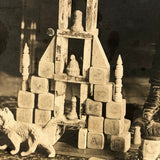 Winsome Child with Excellent Toy Tower, Antique Mounted Photograph