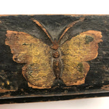 Wonderful 19th C. Carved Out Box with Butterfly and Original Paint Decoration