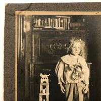 Winsome Child with Excellent Toy Tower, Antique Mounted Photograph