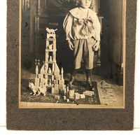 Winsome Child with Excellent Toy Tower, Antique Mounted Photograph