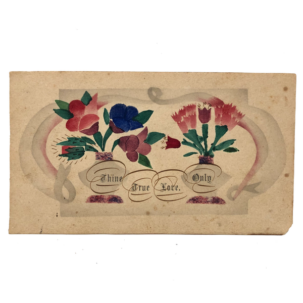 Thine True Love Only, 19th C. Theorem Watercolor Forget Me Not