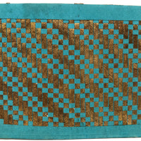 Teal and Gold Signed Antique Paper Weave