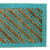 Teal and Gold Signed Antique Paper Weave