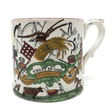 Long Life and Success to the Farmer, c. 1830s Excellent Condition Handpainted Transferware Mug