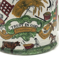 Long Life and Success to the Farmer, c. 1830s Excellent Condition Handpainted Transferware Mug