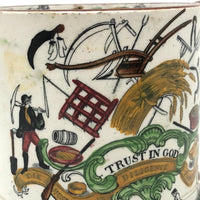 Long Life and Success to the Farmer, c. 1830s Excellent Condition Handpainted Transferware Mug