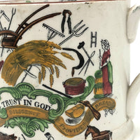 Long Life and Success to the Farmer, c. 1830s Excellent Condition Handpainted Transferware Mug