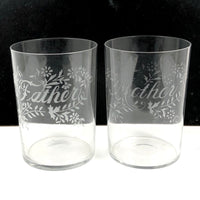 Mother + Father, Perfect Pair of Early 20th Century Stencil Etched Blown Glass Tumblers