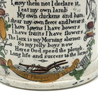 Long Life and Success to the Farmer, c. 1830s Excellent Condition Handpainted Transferware Mug