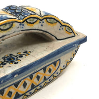 Lovely 19th Century Hand-painted French Faience Blotter in Blue and Yellow