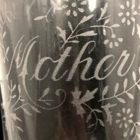 Mother + Father, Perfect Pair of Early 20th Century Stencil Etched Blown Glass Tumblers