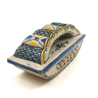 Lovely 19th Century Hand-painted French Faience Blotter in Blue and Yellow