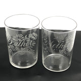 Mother + Father, Perfect Pair of Early 20th Century Stencil Etched Blown Glass Tumblers