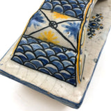 Lovely 19th Century Hand-painted French Faience Blotter in Blue and Yellow