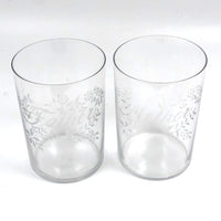 Mother + Father, Perfect Pair of Early 20th Century Stencil Etched Blown Glass Tumblers