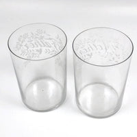 Mother + Father, Perfect Pair of Early 20th Century Stencil Etched Blown Glass Tumblers