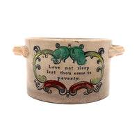 Love Not Sleep, 19 C. Sunderland Tranferware Crock with Hand-painting, Unusual Form