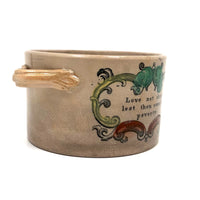 Love Not Sleep, 19 C. Sunderland Tranferware Crock with Hand-painting, Unusual Form