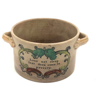 Love Not Sleep, 19 C. Sunderland Tranferware Crock with Hand-painting, Unusual Form