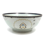 Late 18th C. Large Hand-painted Chinese Export Serving/Punch Bowl with Gorgeous Staple Repairs