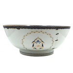 Late 18th C. Large Hand-painted Chinese Export Serving/Punch Bowl with Gorgeous Staple Repairs