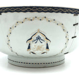 Late 18th C. Large Hand-painted Chinese Export Serving/Punch Bowl with Gorgeous Staple Repairs