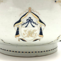 Late 18th C. Large Hand-painted Chinese Export Serving/Punch Bowl with Gorgeous Staple Repairs