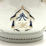 Late 18th C. Large Hand-painted Chinese Export Serving/Punch Bowl with Gorgeous Staple Repairs