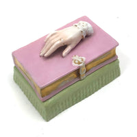 Book Shaped Porcelain Inkwell with Resting (But Poised to Write) Hand