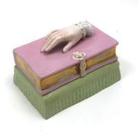 Book Shaped Porcelain Inkwell with Resting (But Poised to Write) Hand