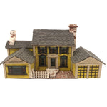 Elaborate Wood and Cardboard Folk Art Yellow House with Garage