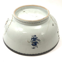 Late 18th C. Large Hand-painted Chinese Export Serving/Punch Bowl with Gorgeous Staple Repairs