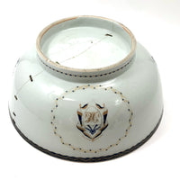 Late 18th C. Large Hand-painted Chinese Export Serving/Punch Bowl with Gorgeous Staple Repairs