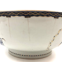 Late 18th C. Large Hand-painted Chinese Export Serving/Punch Bowl with Gorgeous Staple Repairs