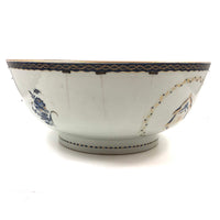 Late 18th C. Large Hand-painted Chinese Export Serving/Punch Bowl with Gorgeous Staple Repairs