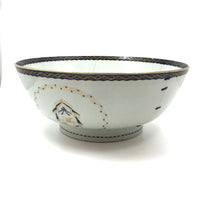 Late 18th C. Large Hand-painted Chinese Export Serving/Punch Bowl with Gorgeous Staple Repairs