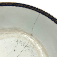 Late 18th C. Large Hand-painted Chinese Export Serving/Punch Bowl with Gorgeous Staple Repairs