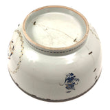 Late 18th C. Large Hand-painted Chinese Export Serving/Punch Bowl with Gorgeous Staple Repairs