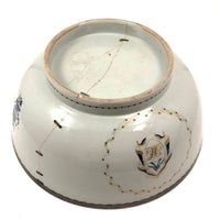 Late 18th C. Large Hand-painted Chinese Export Serving/Punch Bowl with Gorgeous Staple Repairs