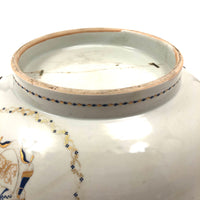 Late 18th C. Large Hand-painted Chinese Export Serving/Punch Bowl with Gorgeous Staple Repairs